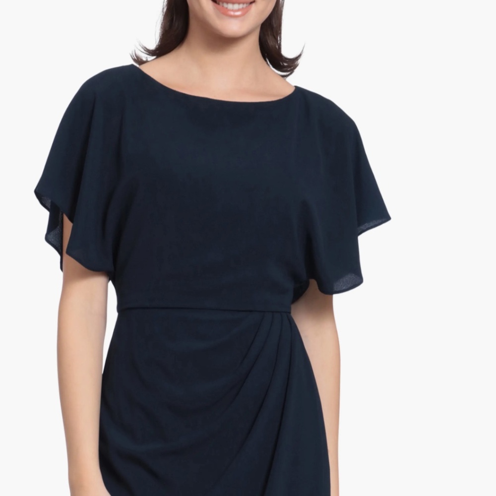 Maggy London Womens Size 6 Flutter Sleeve Midi Cocktail Party Dress Dark Navy